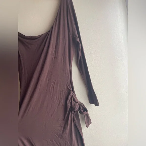 New Naked Wardrobe Women Brown Maxi Dress One Shoulder Size 1X - Picture 6 of 12